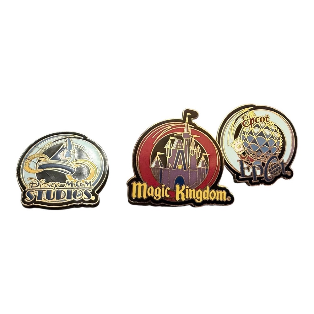 Disney Pin Set WDW 2004 Magic Kingdom Epcot MGM Studios Sorcerer Hat Gold Tone‎